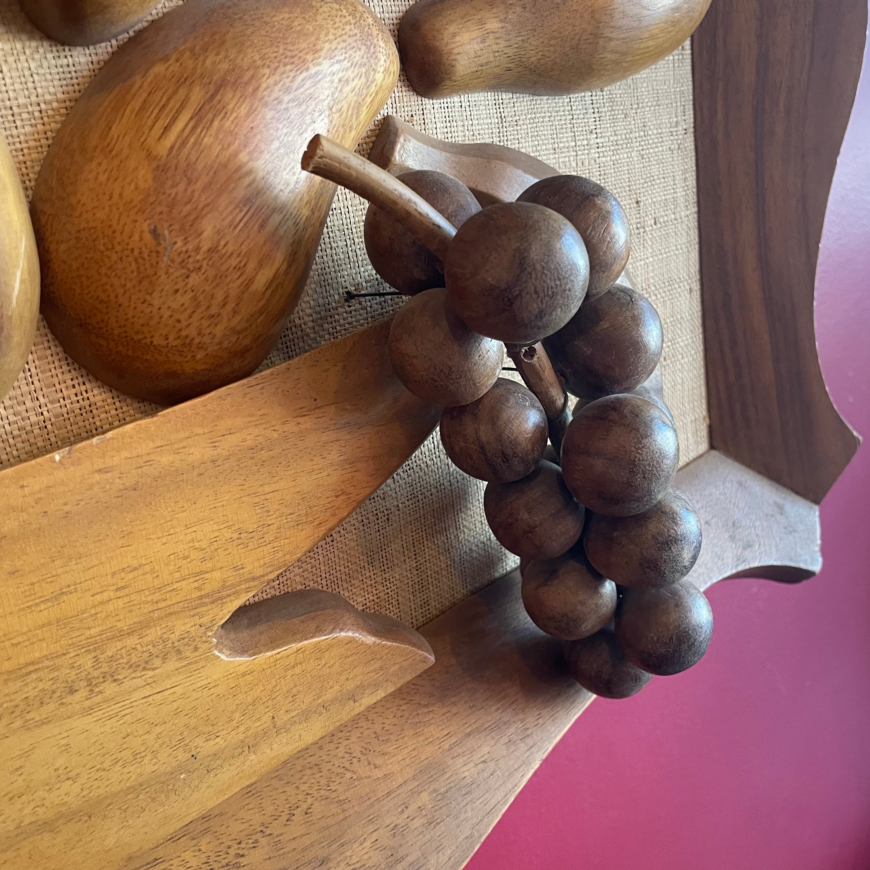 1970's Wooden Fruit on Linen Framed Art - 28" x 26" Art CANDID HOME