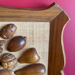 1970's Wooden Fruit on Linen Framed Art - 28" x 26" Art CANDID HOME
