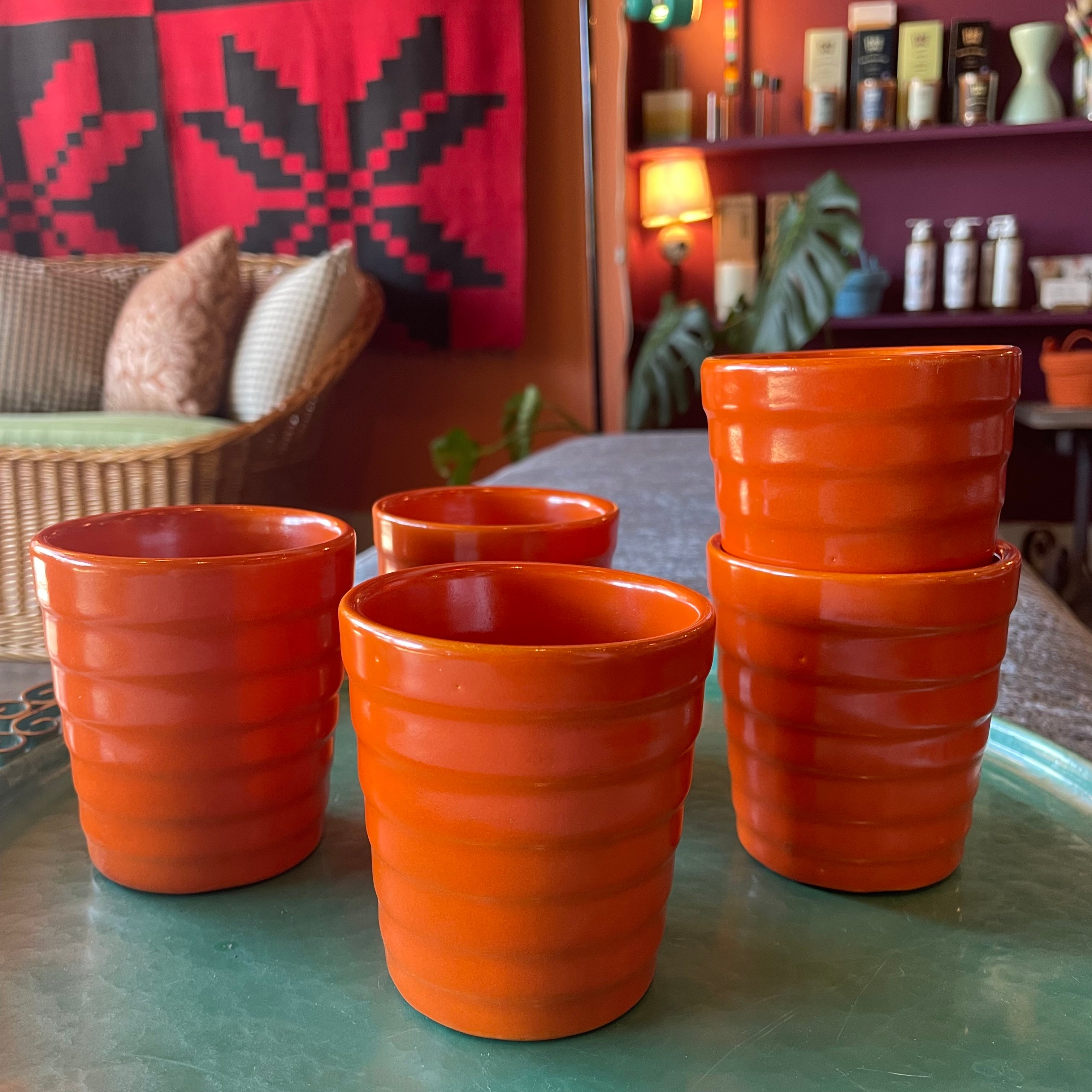 Vintage Bauer Orange Ceramic Cups - Price for Each Ceramic Cups CANDID HOME