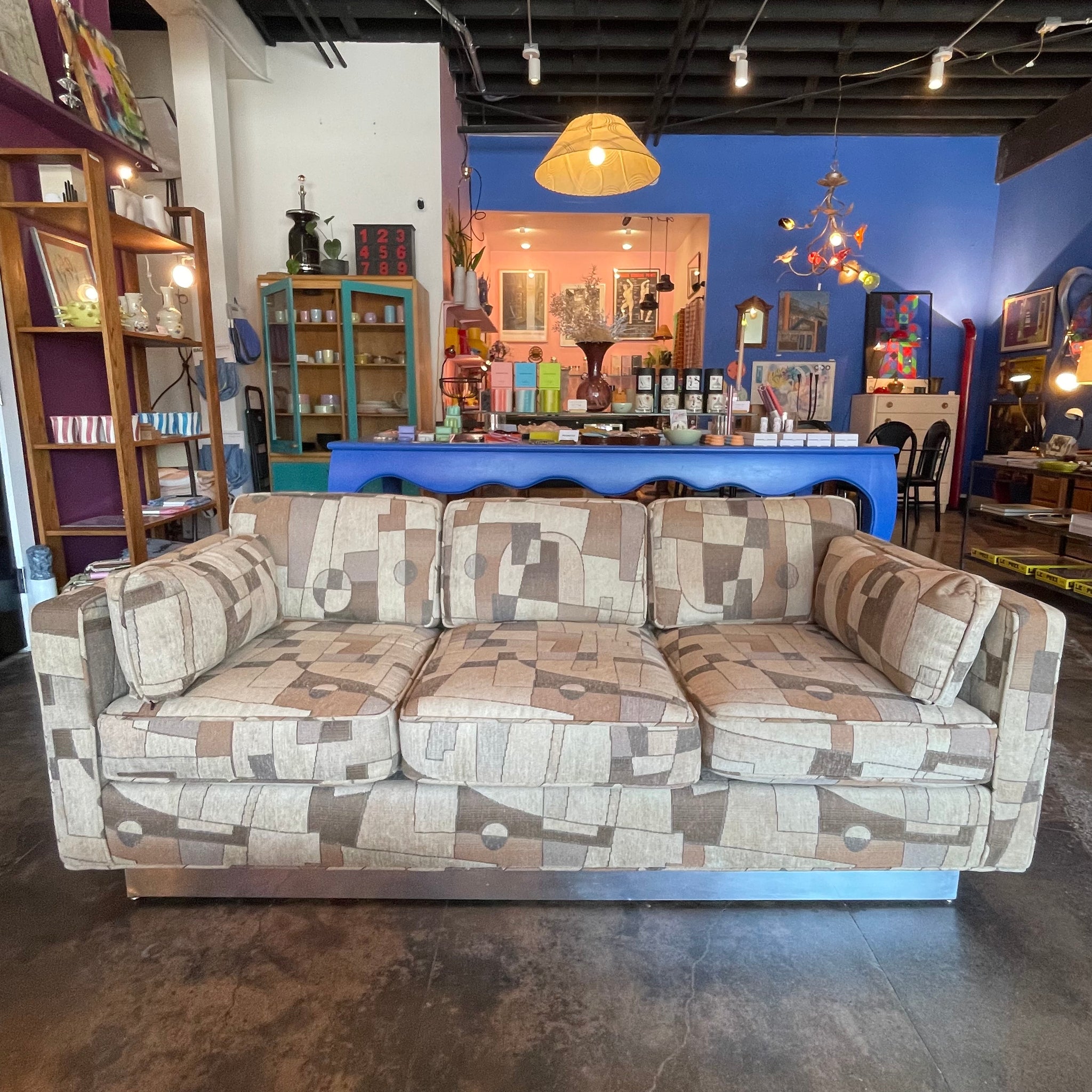 1970's Chrome Base Sofa with Chenille Upholstery - 6' Long Sofa CANDID HOME