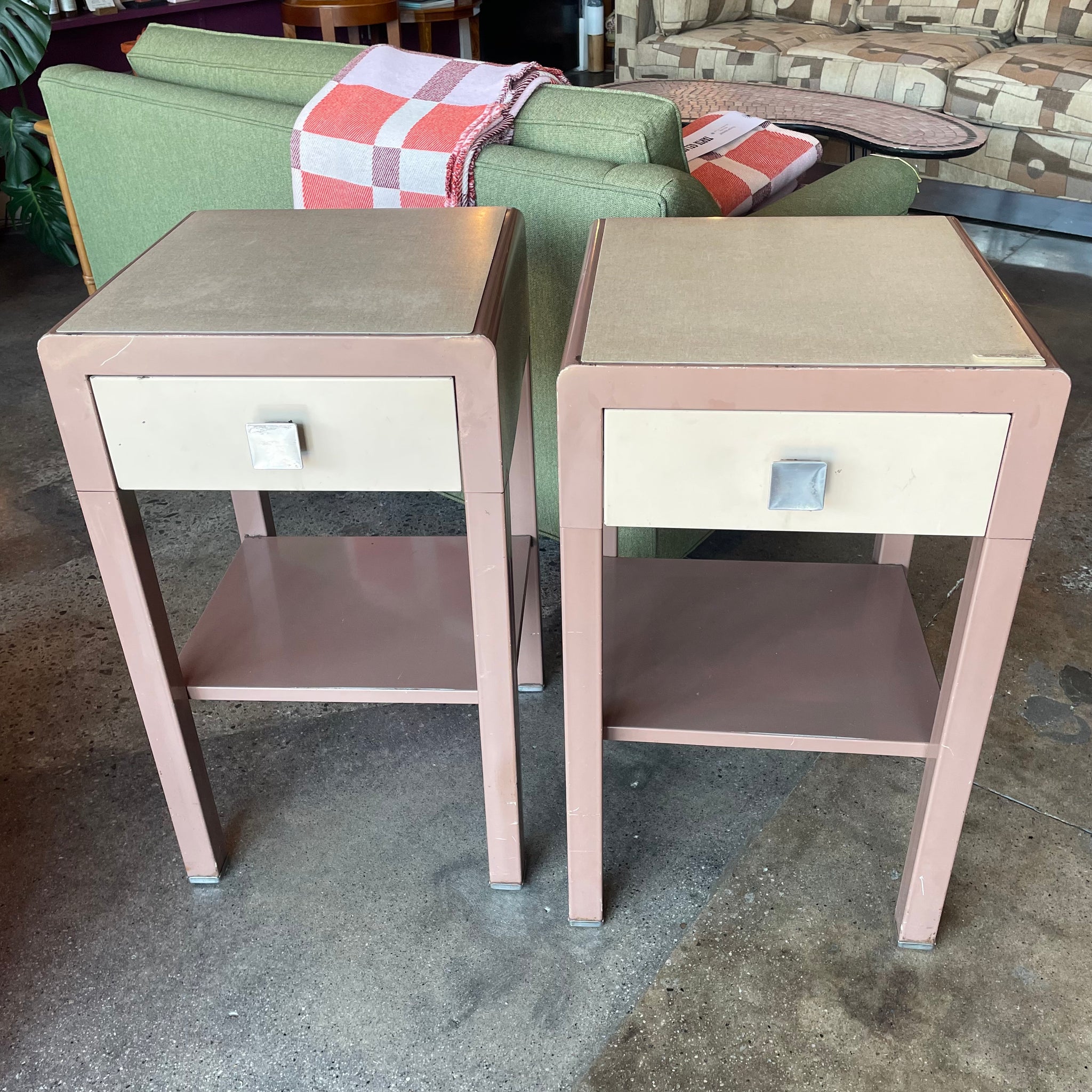 1940's Vintage Simmons Furniture Metal Nightstands - A Pair Nightstand CANDID HOME