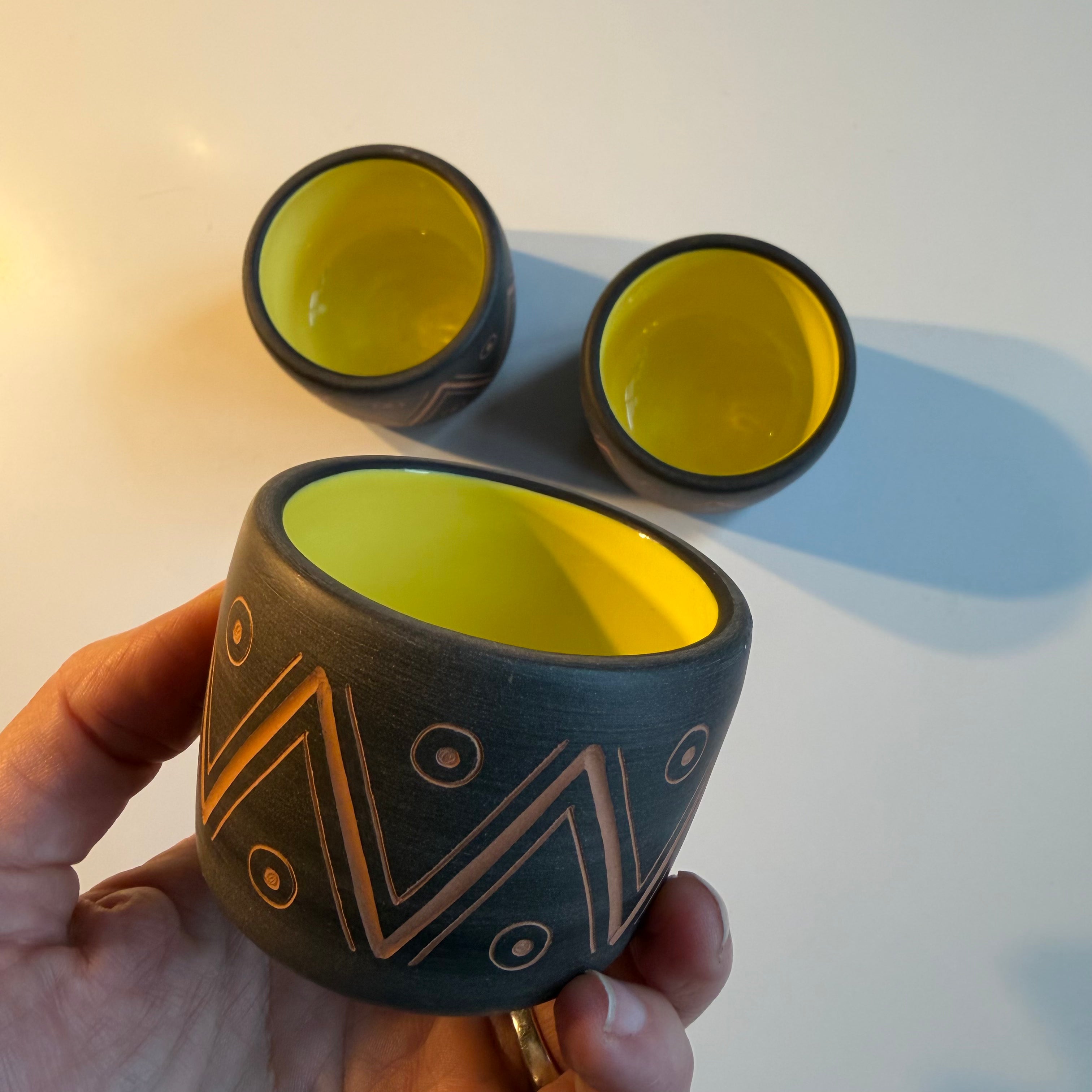 Vintage Mexican Ceramic Cups - Set of 3 Drinking Glasses CANDID HOME