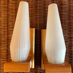 1970's Scandinavian Oak + Glass Sconces - A Pair sconce doodad
