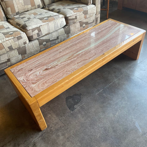 1970's Oak + Pink Marble Coffee Table coffee table CANDID HOME