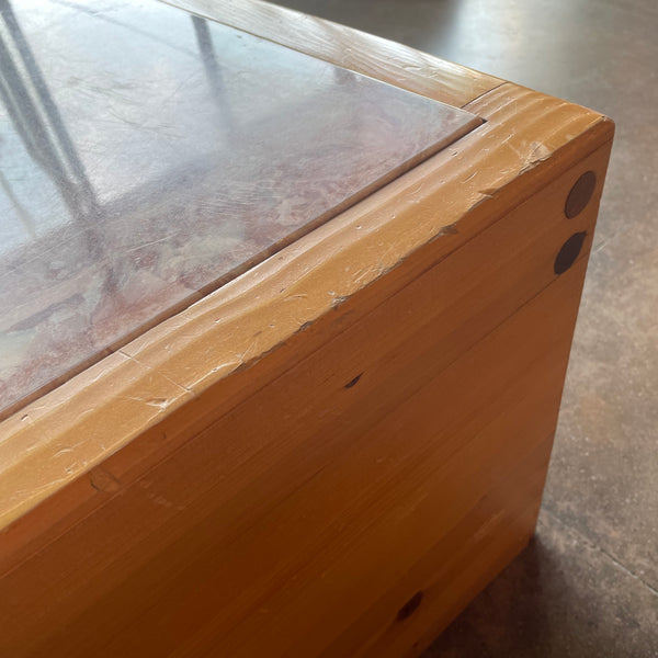 1970's Oak + Pink Marble Coffee Table coffee table CANDID HOME