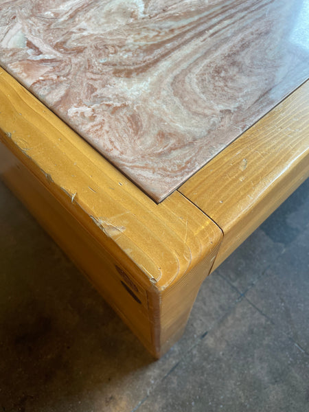 1970's Oak + Pink Marble Coffee Table coffee table CANDID HOME