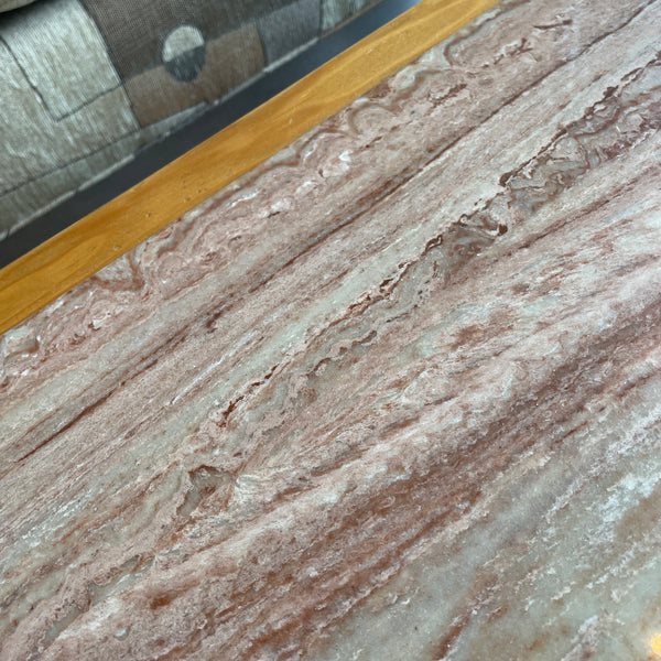 1970's Oak + Pink Marble Coffee Table coffee table CANDID HOME