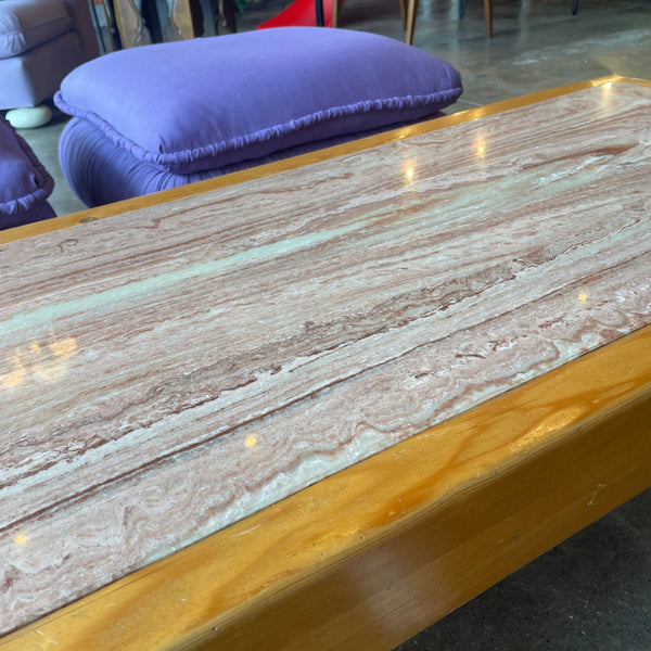 1970's Oak + Pink Marble Coffee Table coffee table CANDID HOME
