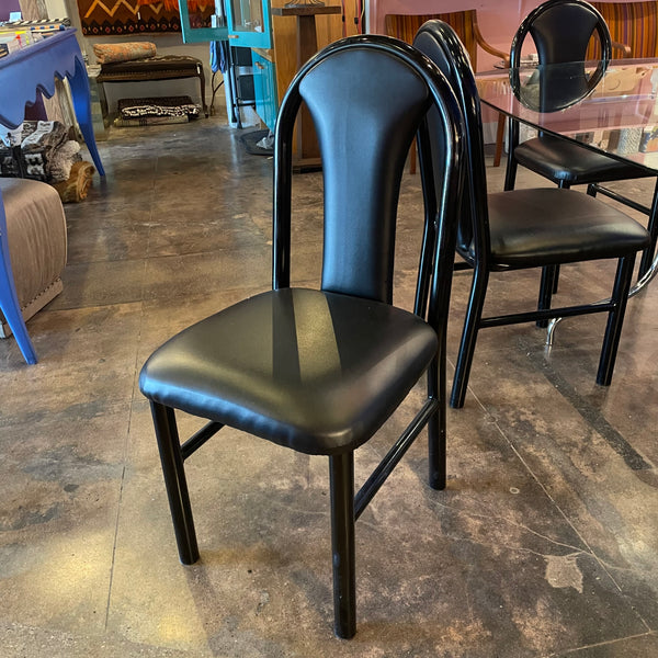1980's Black Vinyl Dining Chairs - 4 Available Chairs jack