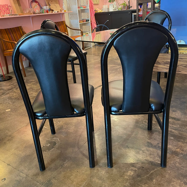 1980's Black Vinyl Dining Chairs - 4 Available Chairs jack
