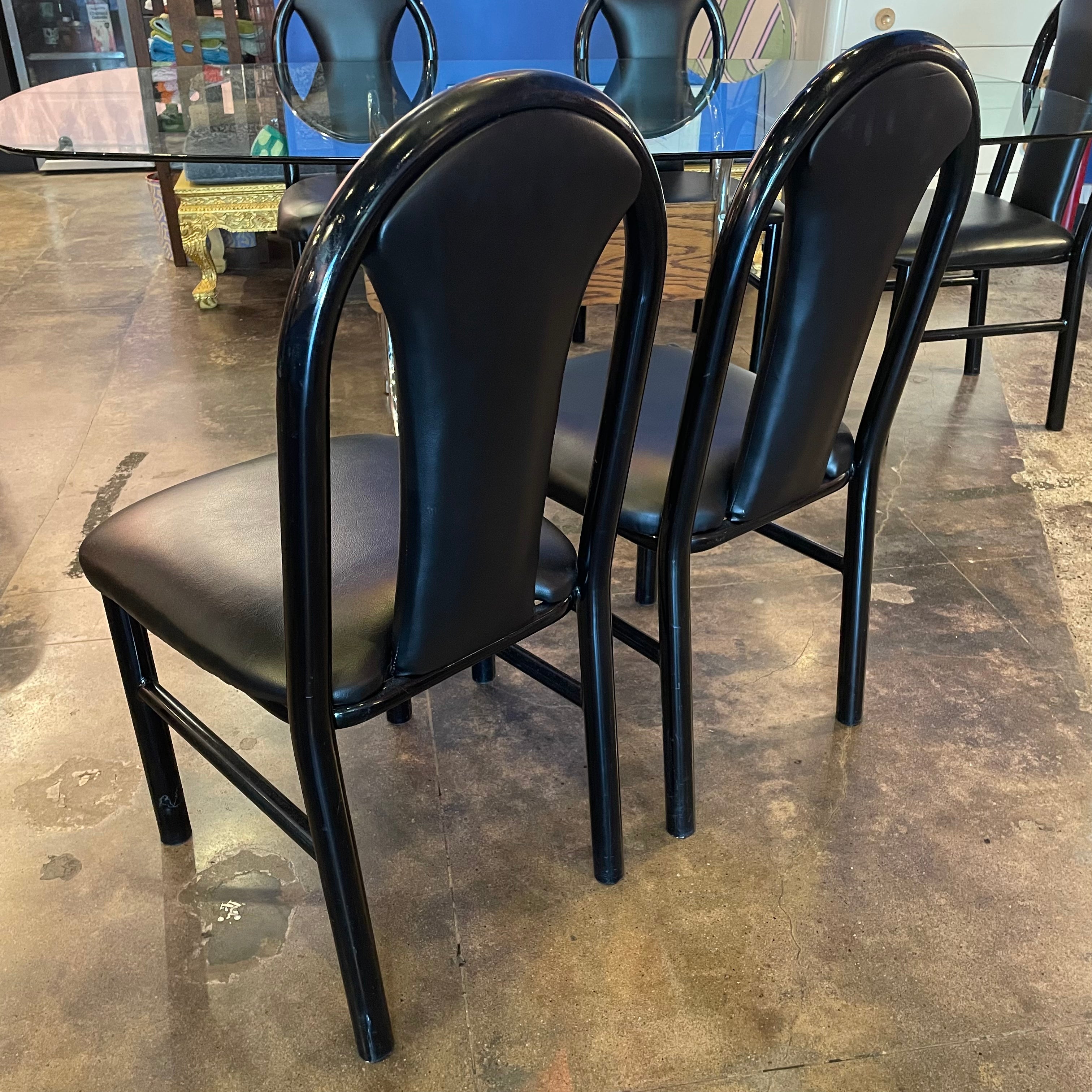 1980's Black Vinyl Dining Chairs - 4 Available Chairs jack