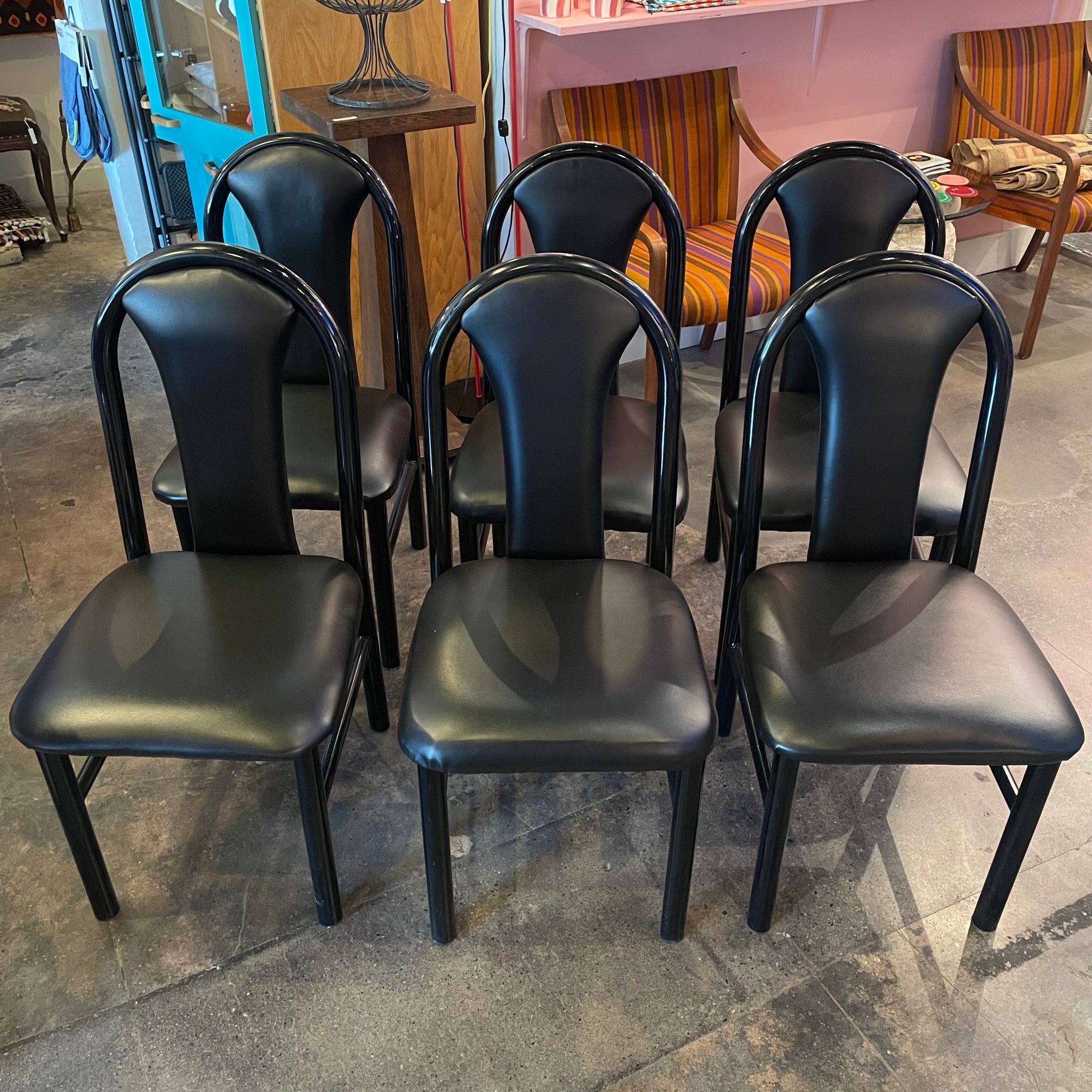 1980's Black Vinyl Dining Chairs - 4 Available Chairs jack