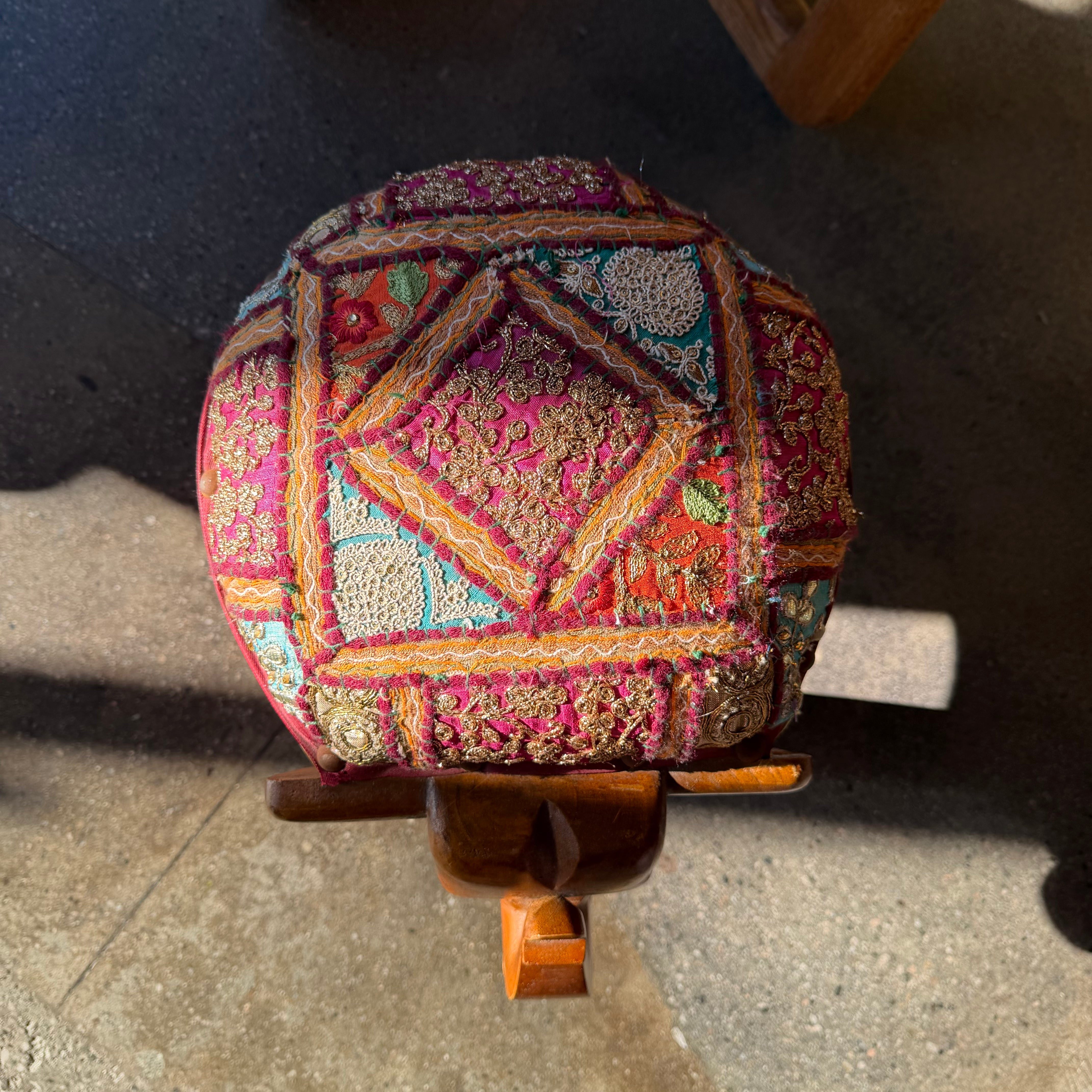 Vintage Mango Wood Elephant Stool ottoman CANDID HOME