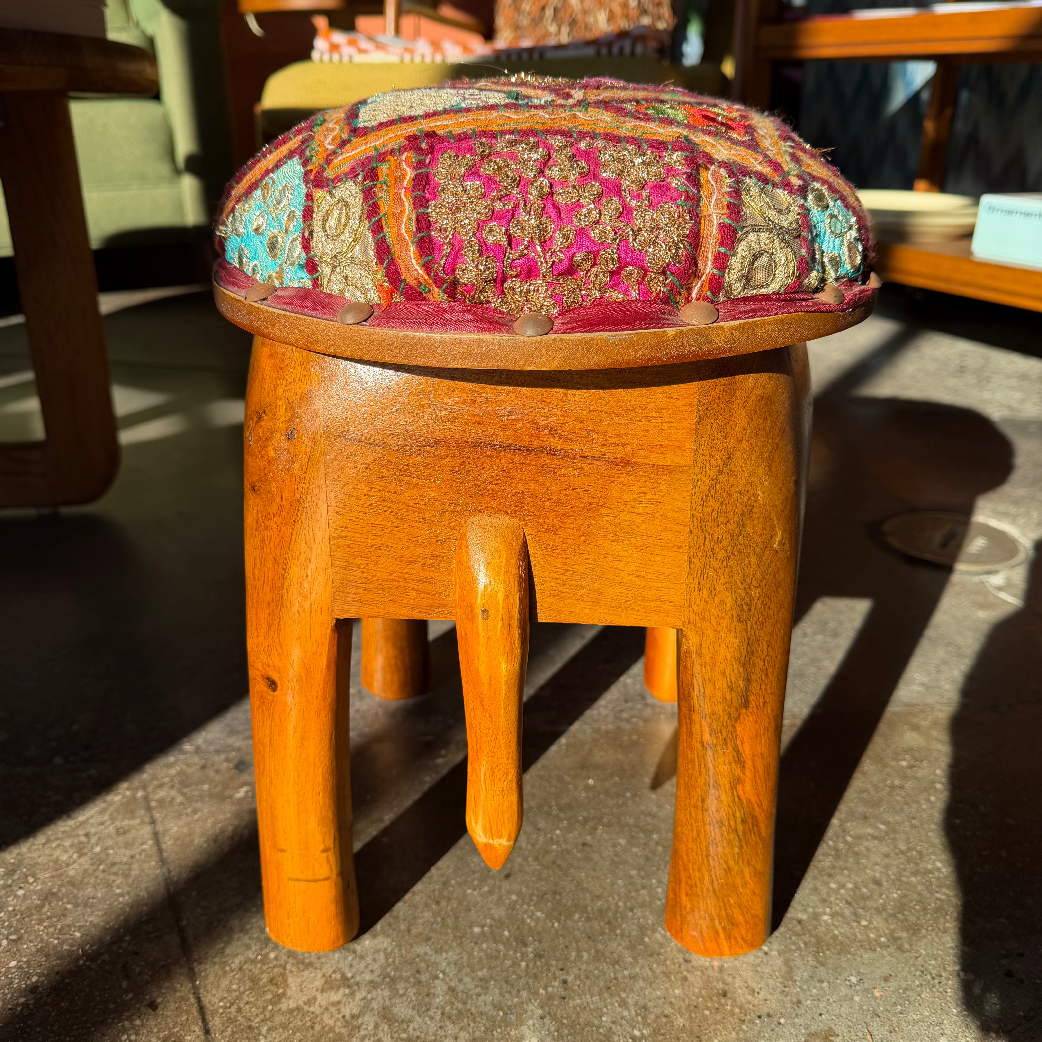 Vintage Mango Wood Elephant Stool ottoman CANDID HOME