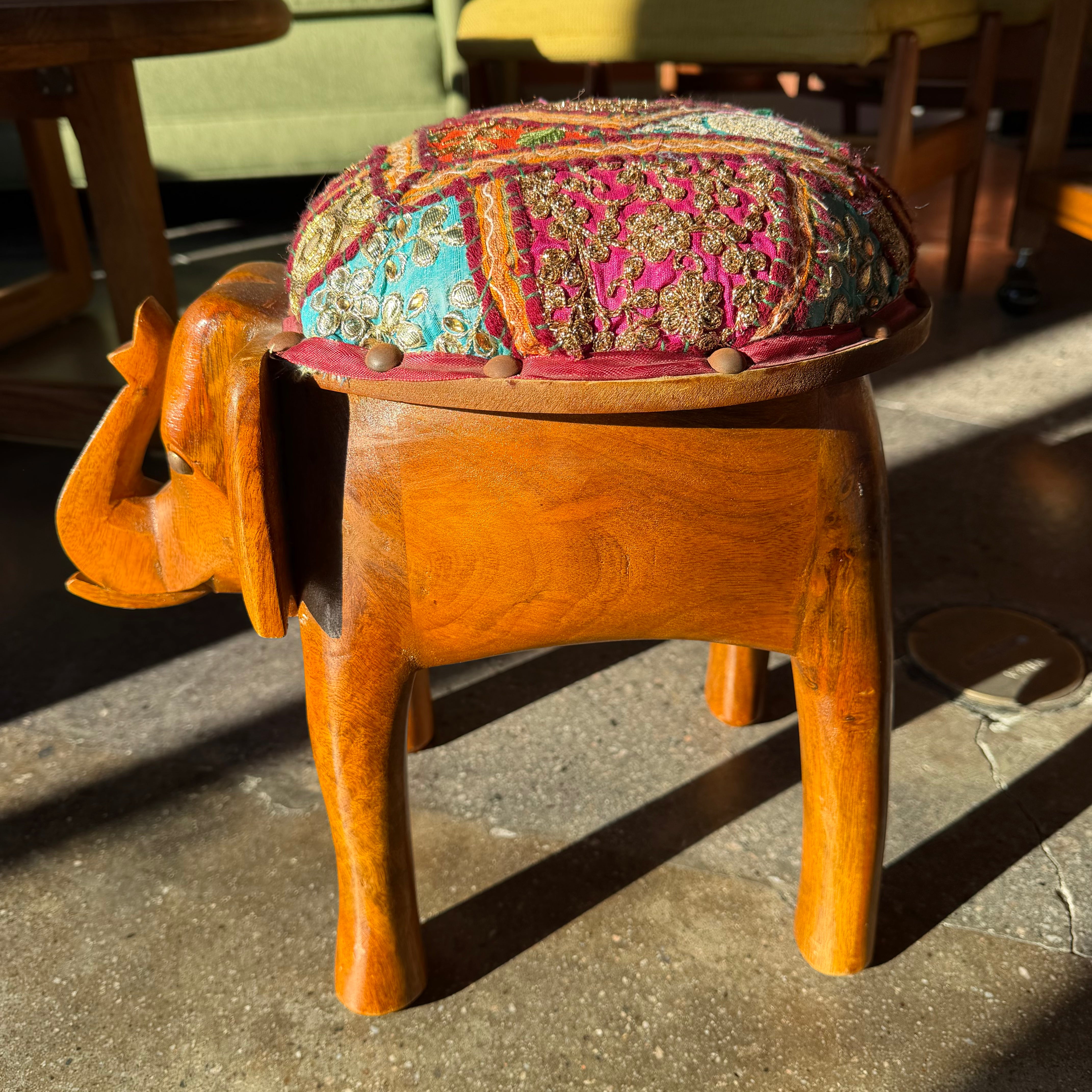 Vintage Mango Wood Elephant Stool ottoman CANDID HOME