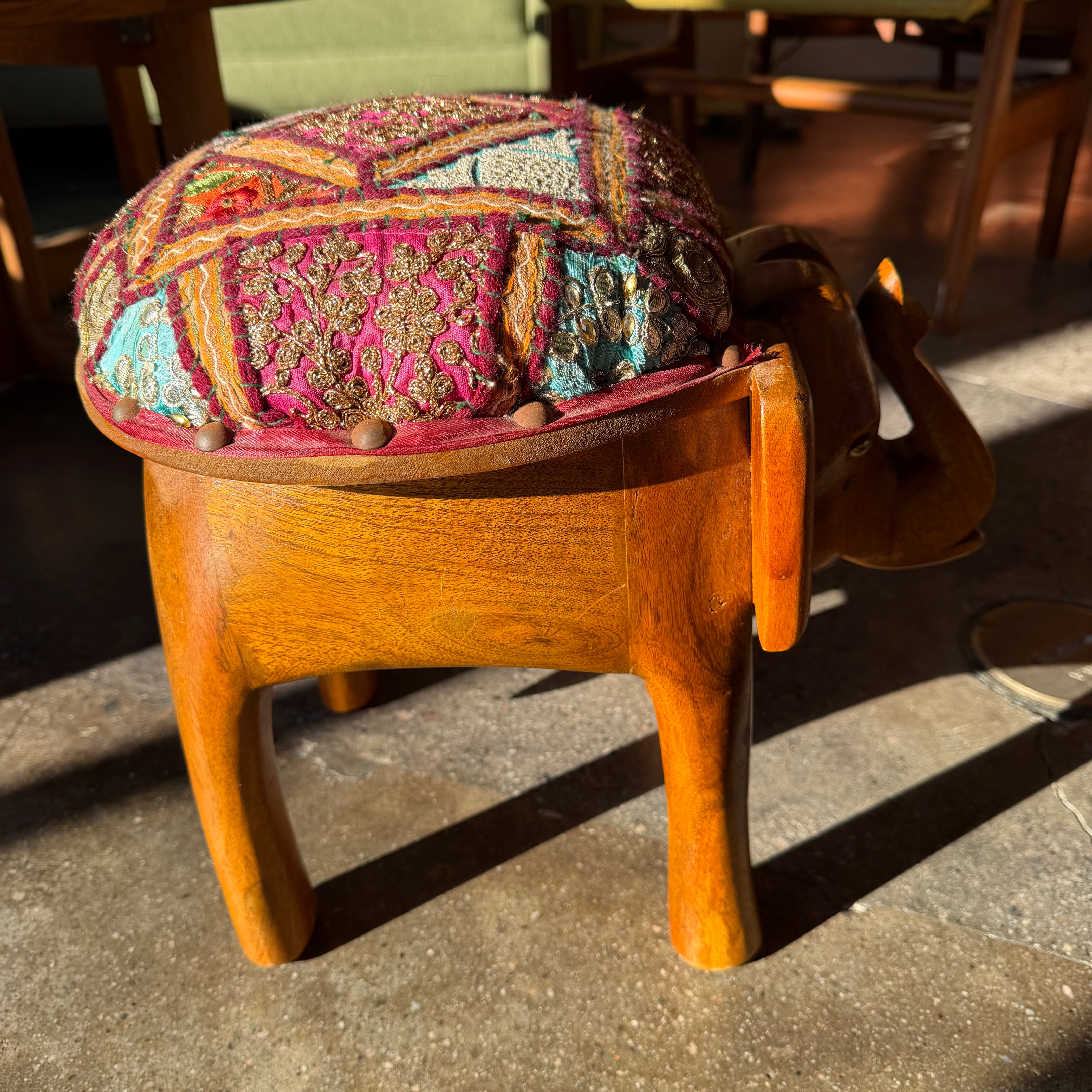 Vintage Mango Wood Elephant Stool ottoman CANDID HOME