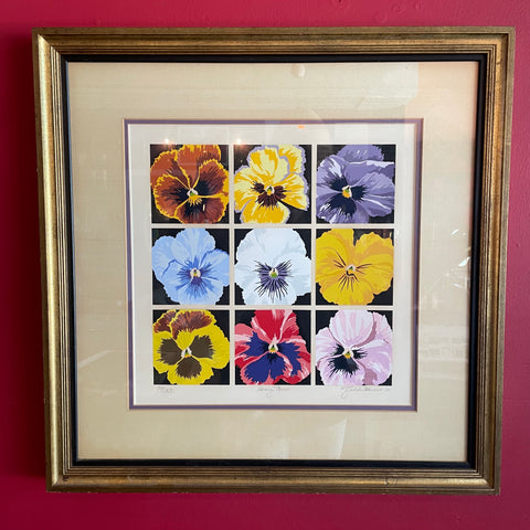1980 "Pansy Faces" Signed Original Serigraph by Tjelda Michas - 23" Square Artwork CANDID HOME