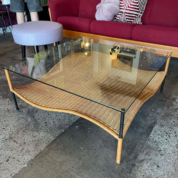 1970's Rattan + Glass Coffee Table coffee table Candid Home   