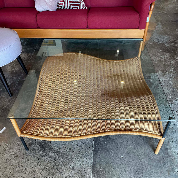 1970's Rattan + Glass Coffee Table coffee table Candid Home   