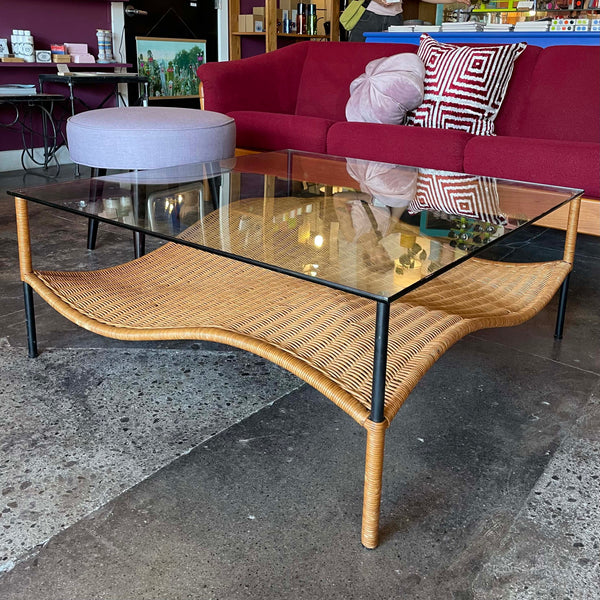 1970's Rattan + Glass Coffee Table coffee table Candid Home   