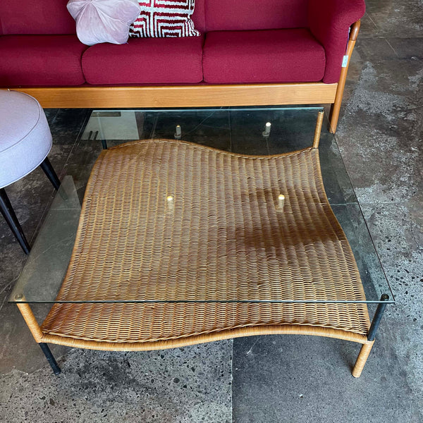 1970's Rattan + Glass Coffee Table coffee table Candid Home   