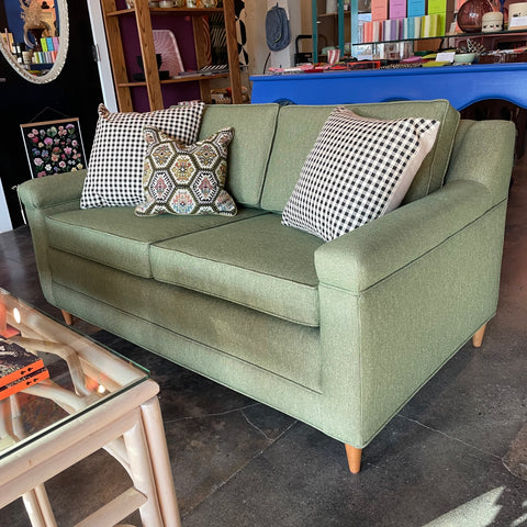 Mid-century Green Tweed Loveseat - 56" L Sofa CANDID HOME