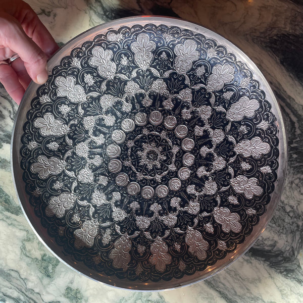Vintage Indian Silver + Enamel Plate bowl CANDID HOME