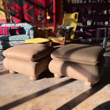 Vintage Reupholstered Brown Linen Ottomans - 1 Available Ottomans CANDID HOME