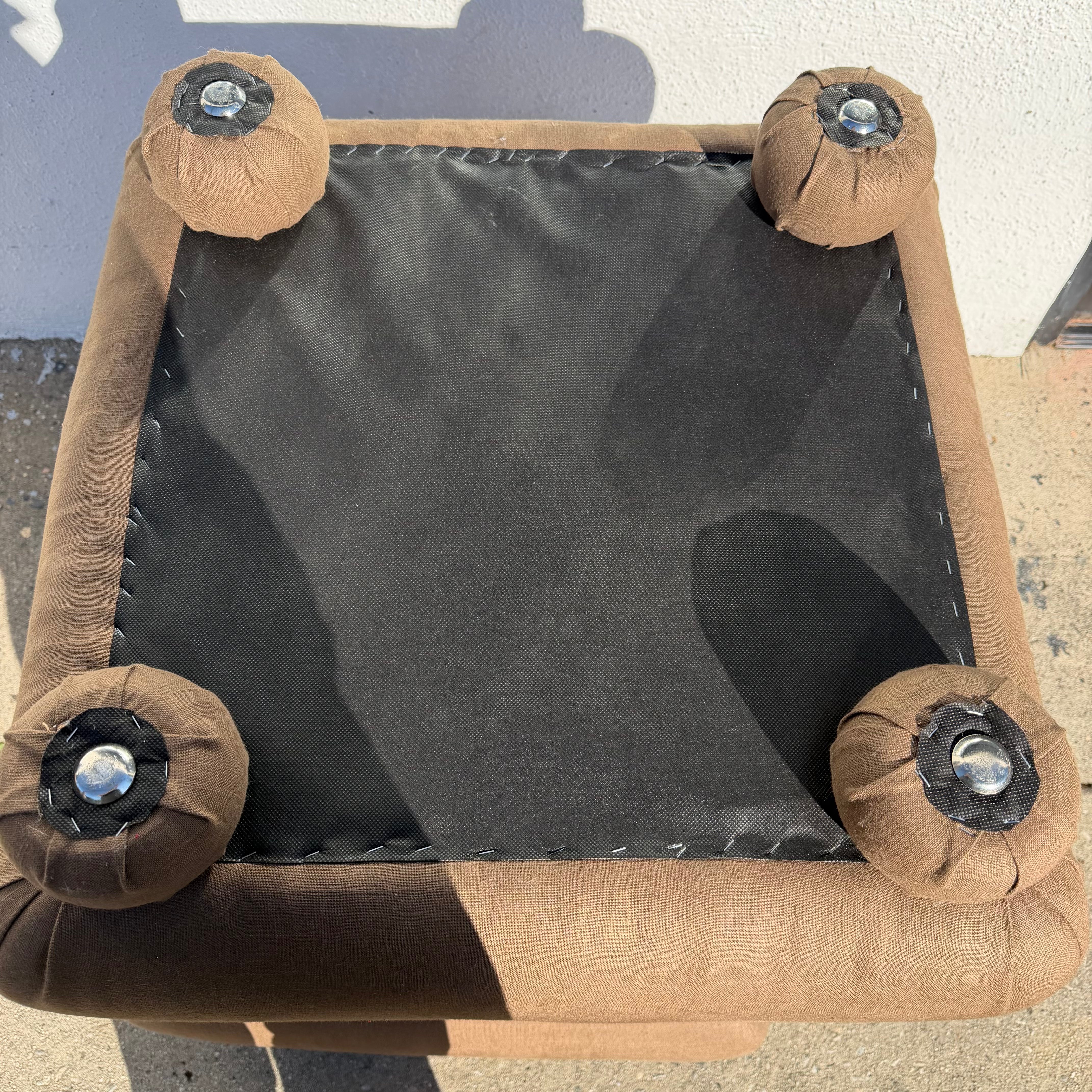 Vintage Reupholstered Brown Linen Ottomans - 1 Available Ottomans CANDID HOME