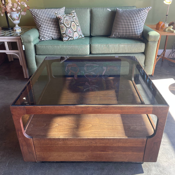1970's Walnut + Glass Coffee Table by Brown Saltman coffee table brittany pham