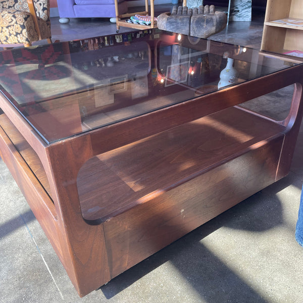 1970's Walnut + Glass Coffee Table by Brown Saltman coffee table brittany pham