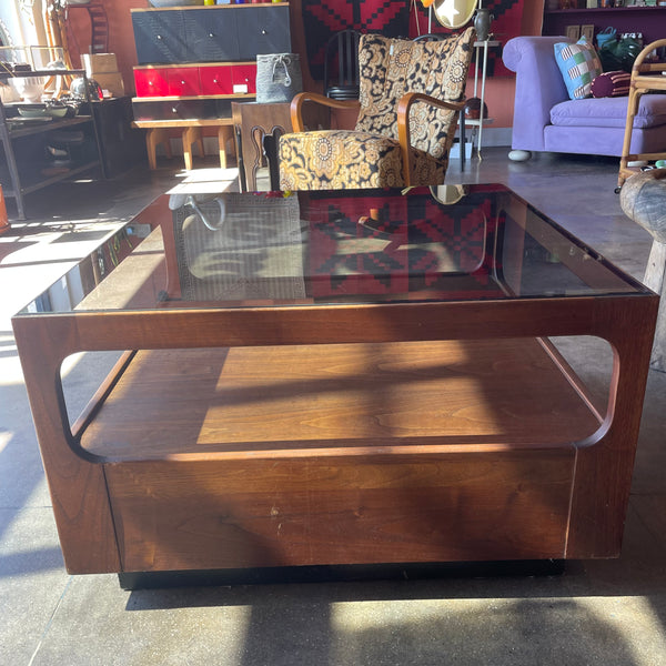 1970's Walnut + Glass Coffee Table by Brown Saltman coffee table brittany pham