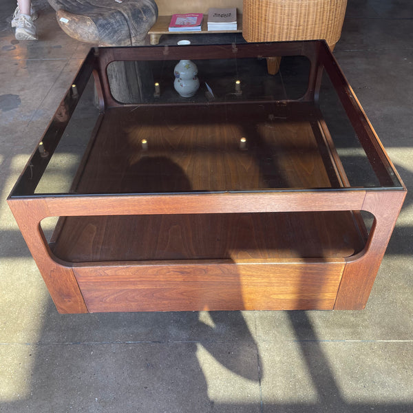 1970's Walnut + Glass Coffee Table by Brown Saltman coffee table brittany pham