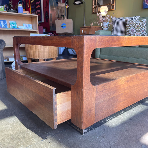1970's Walnut + Glass Coffee Table by Brown Saltman coffee table brittany pham