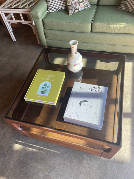 1970's Walnut + Glass Coffee Table by Brown Saltman coffee table brittany pham