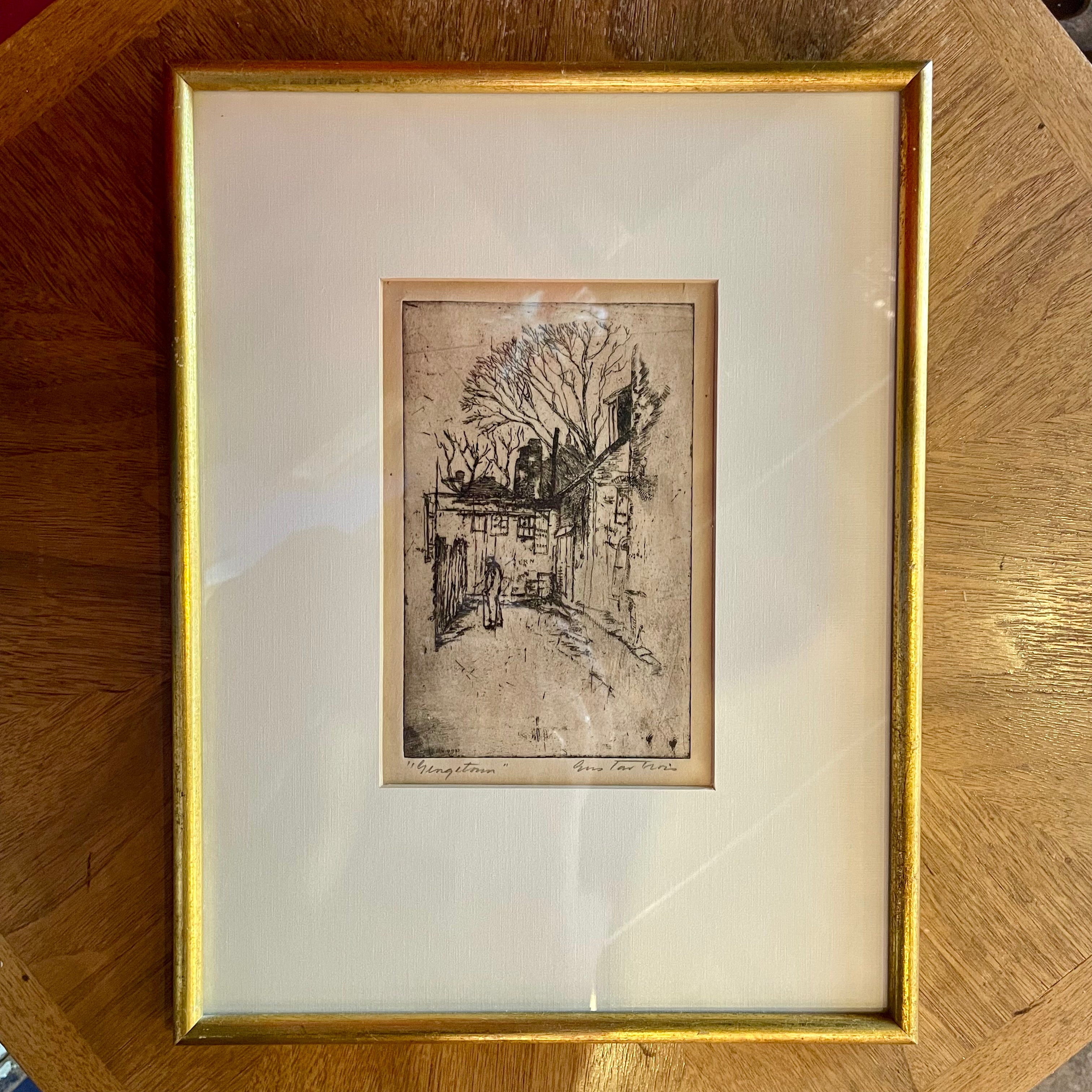 Vintage Framed Etching: "Georgetown" by Gustav Trois - 10" x 13" Artwork CANDID HOME