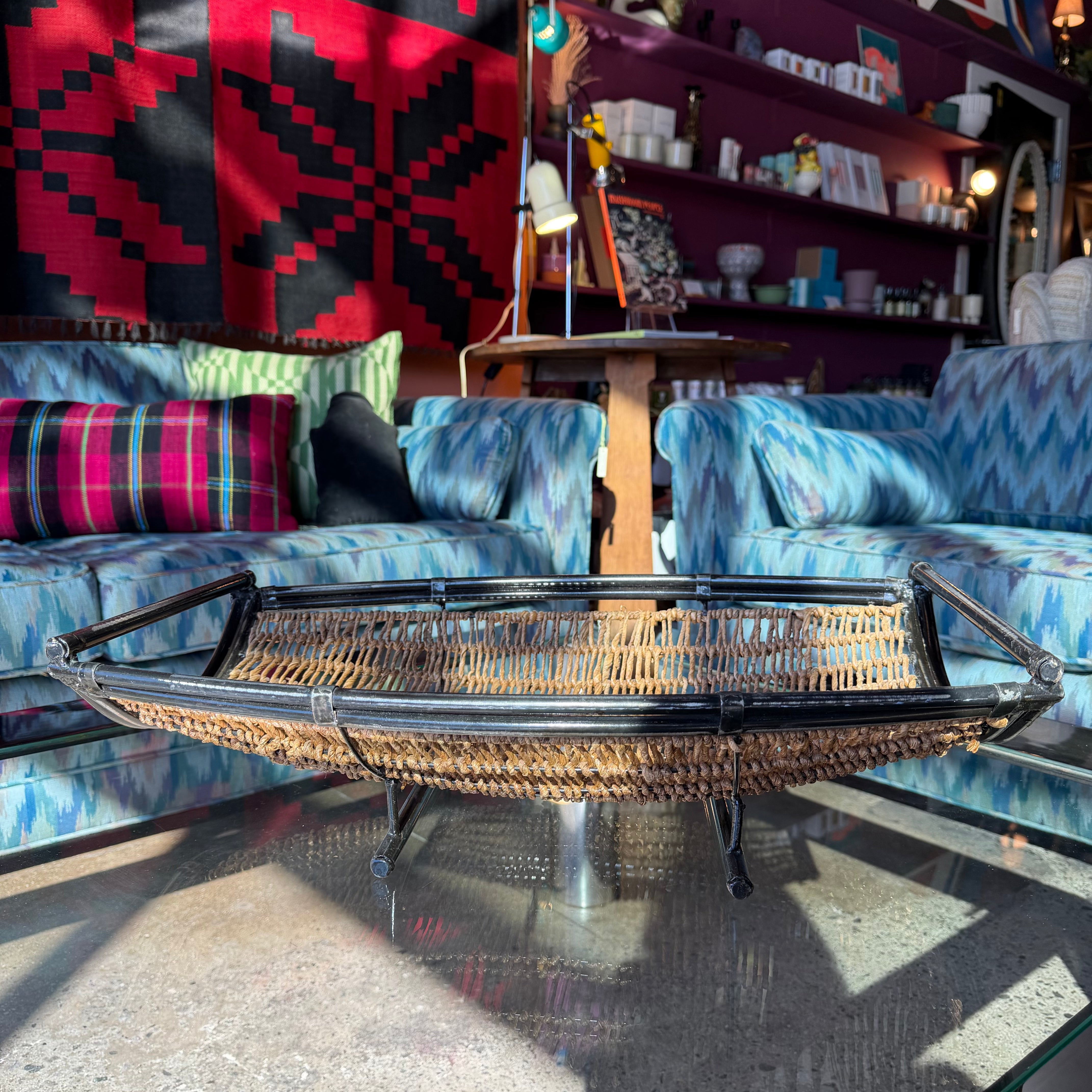 Mid-Century Rattan and Iron Basket basket CANDID HOME