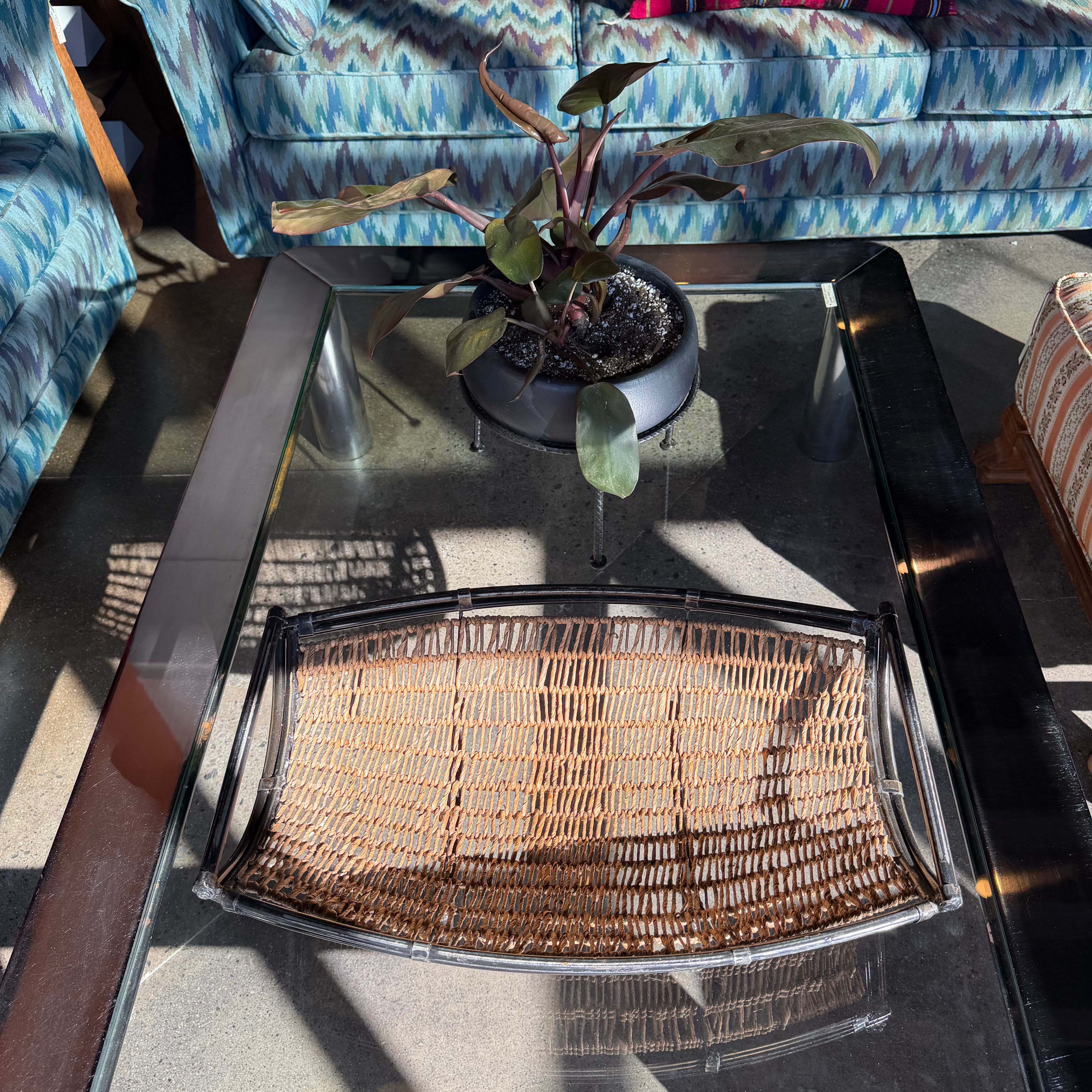 Mid-Century Rattan and Iron Basket basket CANDID HOME