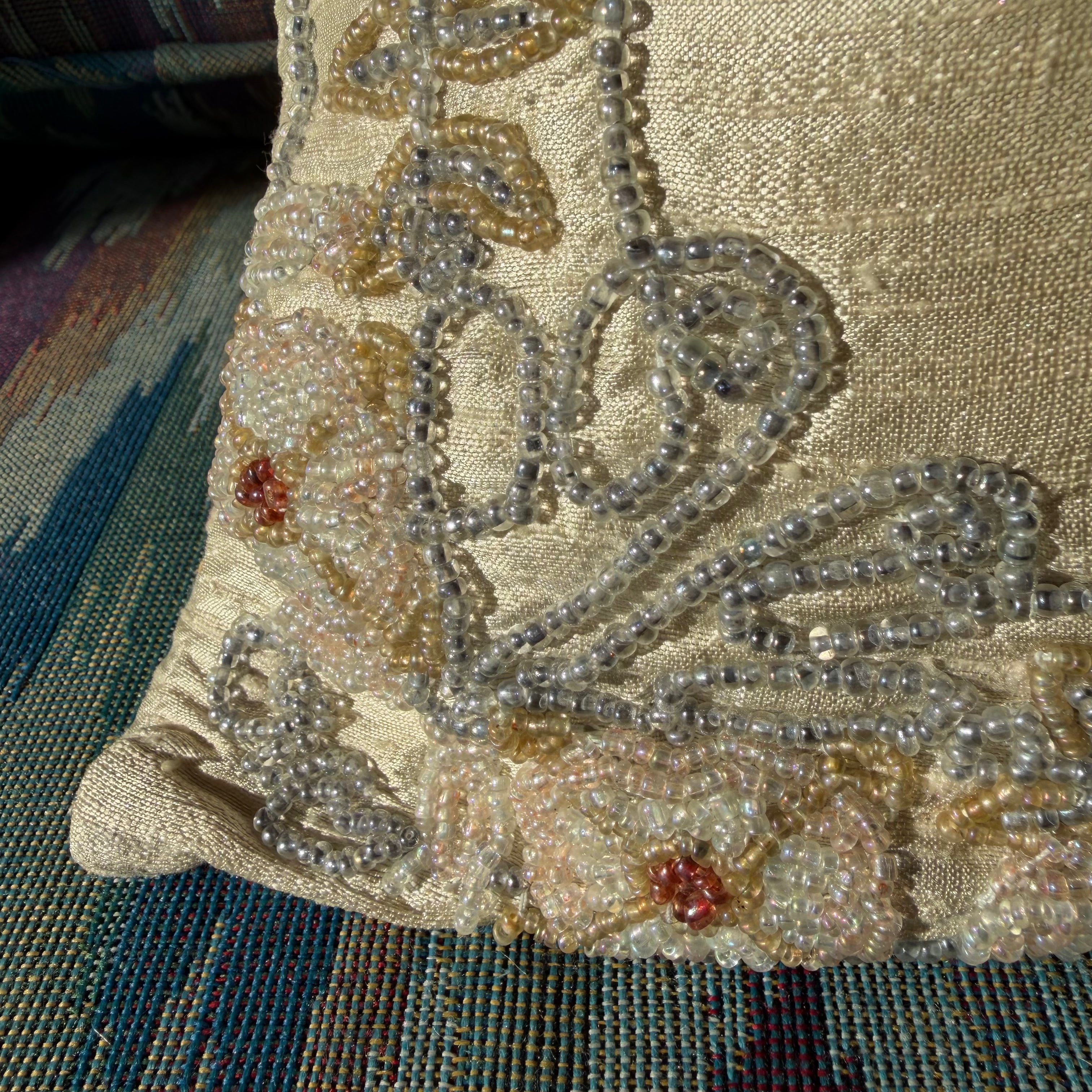Vintage Indian Beaded Silk Pillow Pillows CANDID HOME