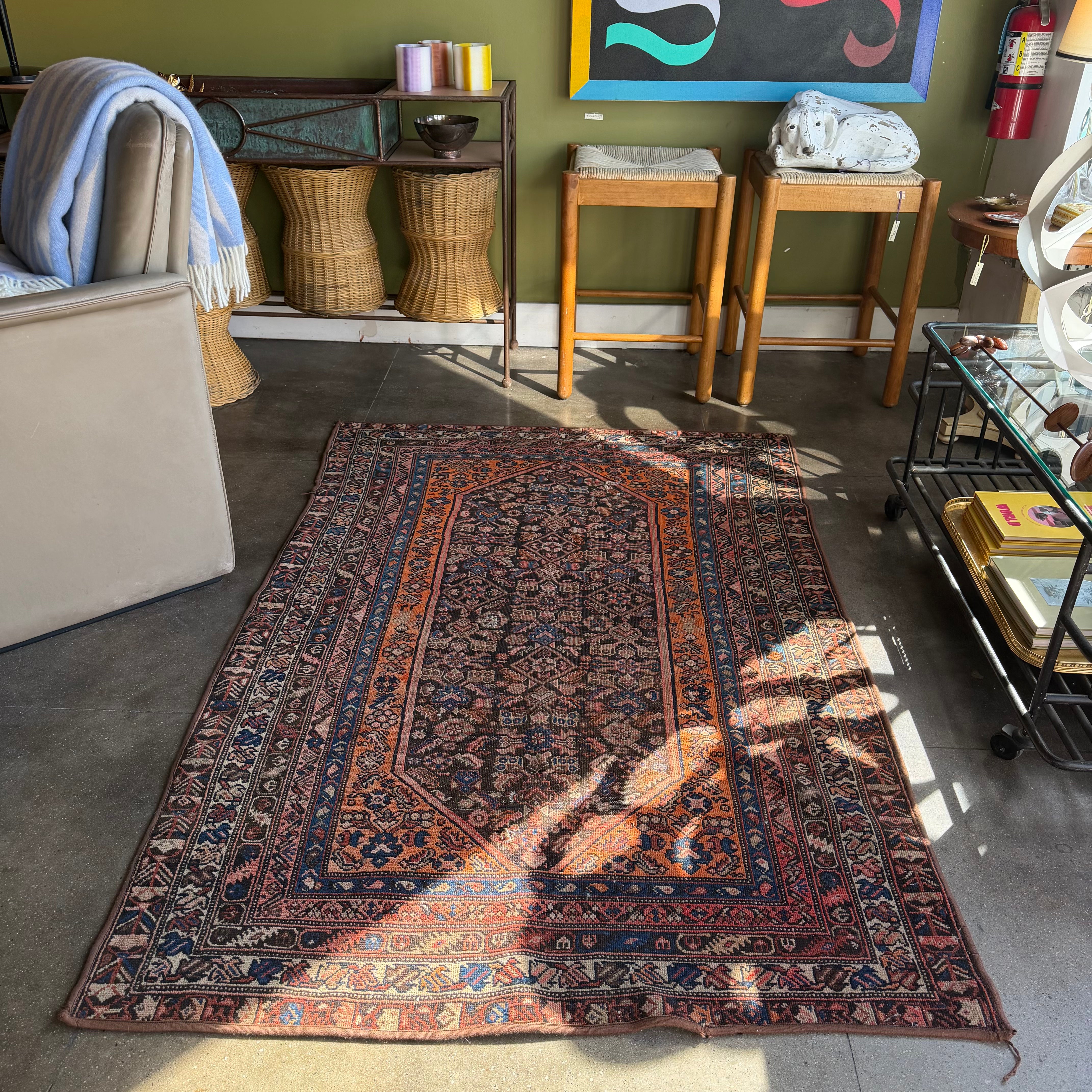 Antique Distressed Malayer Persian Rug - 3'11" x 5'9" Rugs CANDID HOME