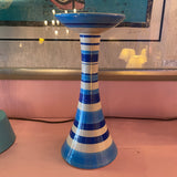 Vintage Striped Ceramic Pedestal Pillar Candle Holder Stand CANDID HOME   