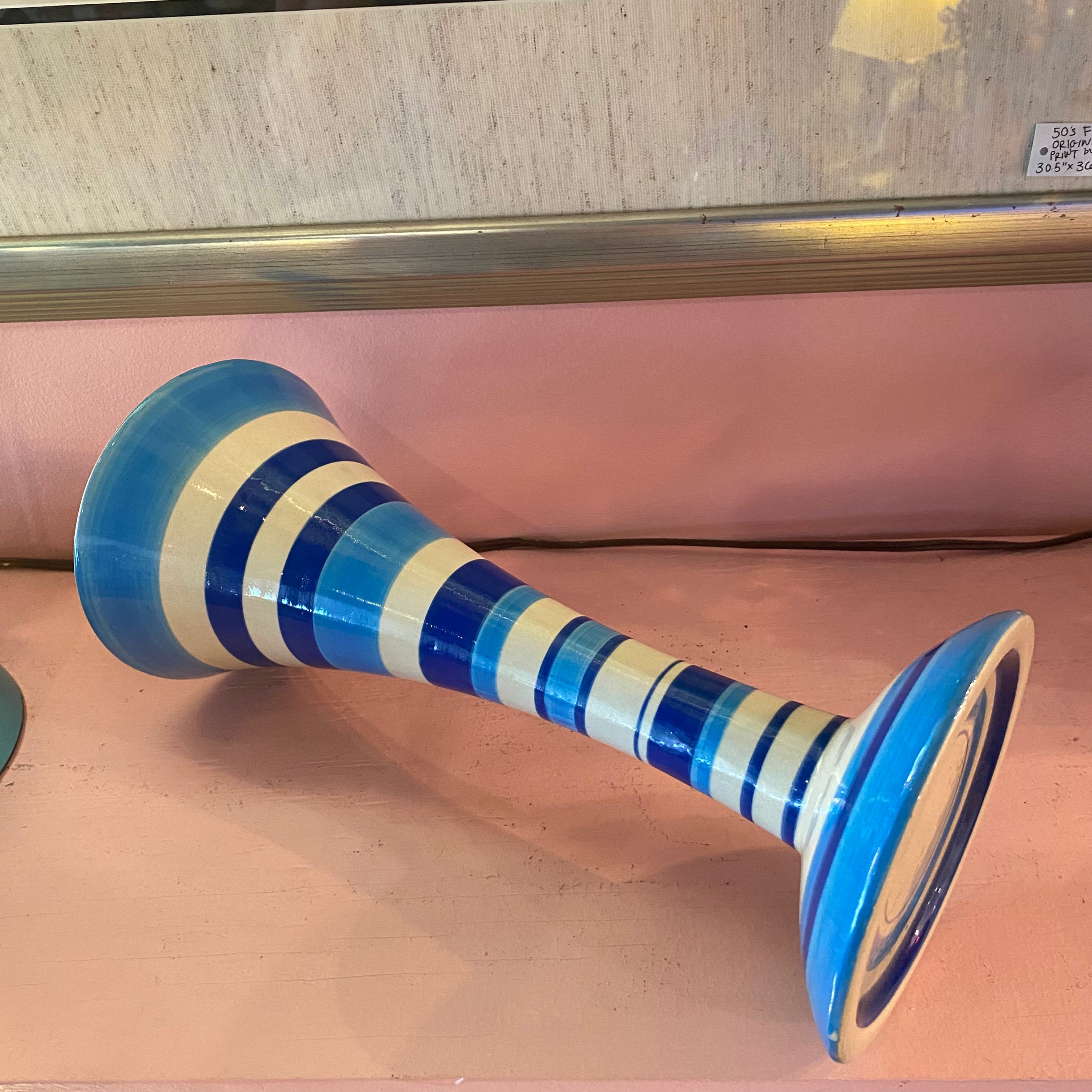 Vintage Striped Ceramic Pedestal Pillar Candle Holder Stand CANDID HOME   