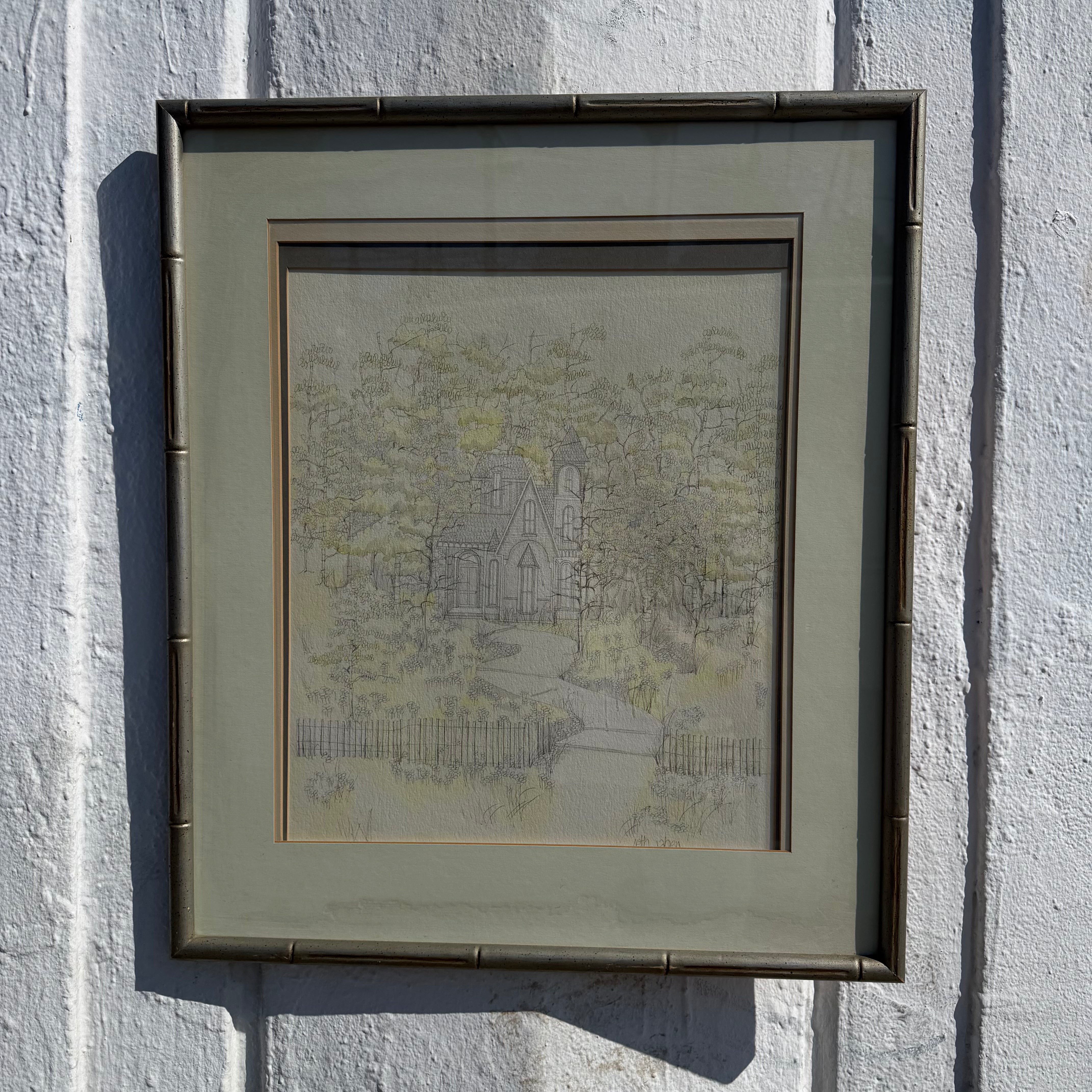 1970's "Invitation" Framed Watercolor + Ink by Seth Jabin Art CANDID HOME