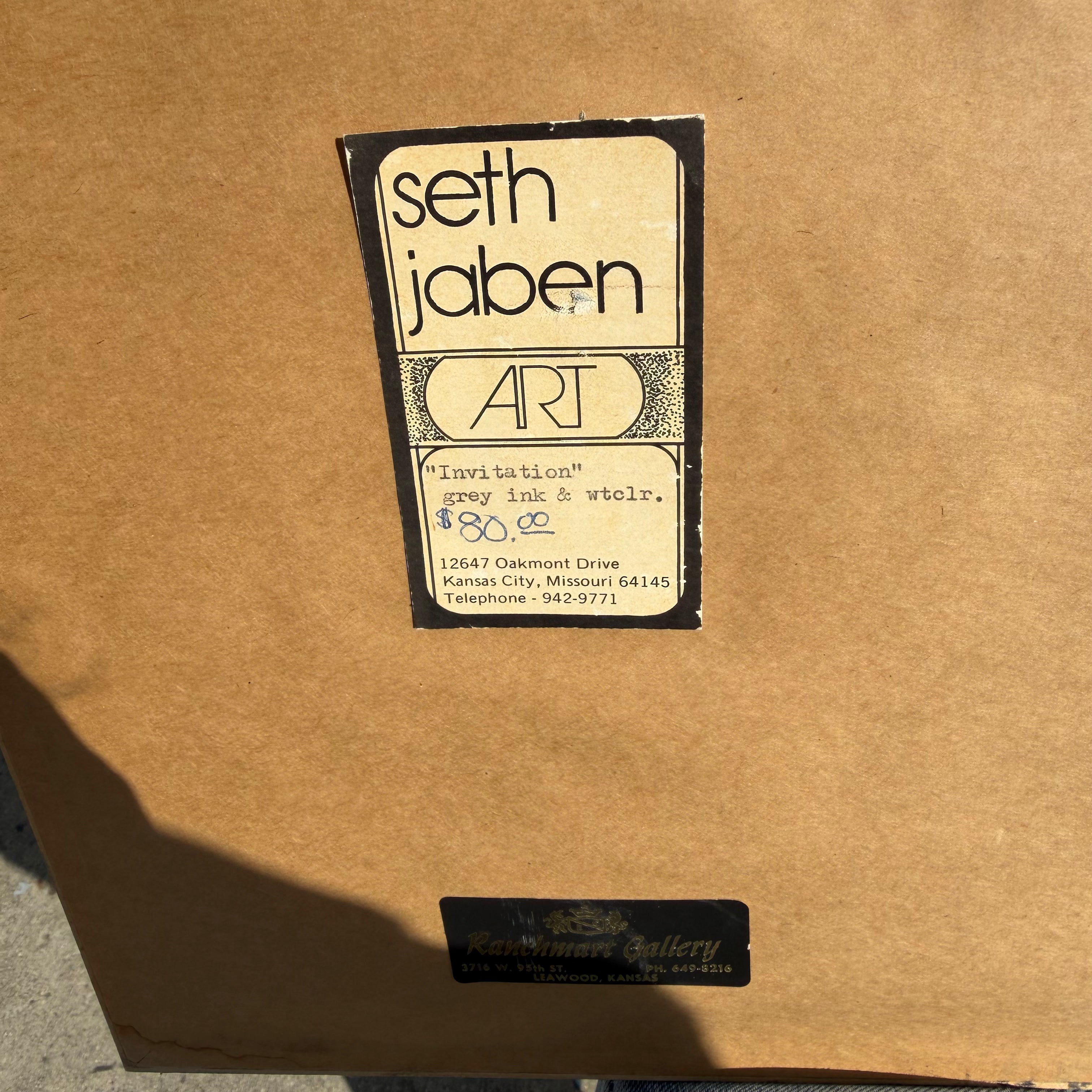 1970's "Invitation" Framed Watercolor + Ink by Seth Jabin Art CANDID HOME