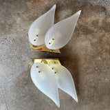 1950's Vintage Brass + Glass Leaf Sconces - A Pair