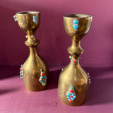 1970's Beaded Brass Candlesticks - A Pair