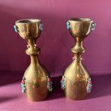 1970's Beaded Brass Candlesticks - A Pair