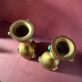 1970's Beaded Brass Candlesticks - A Pair