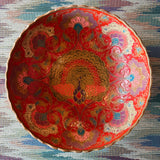 Vintage Indian Brass Enamel Peacock Bowl