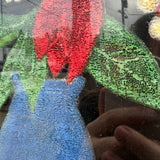 Vintage Floral Art with Bamboo Frame: Acrylic on Fabric - 13" Square